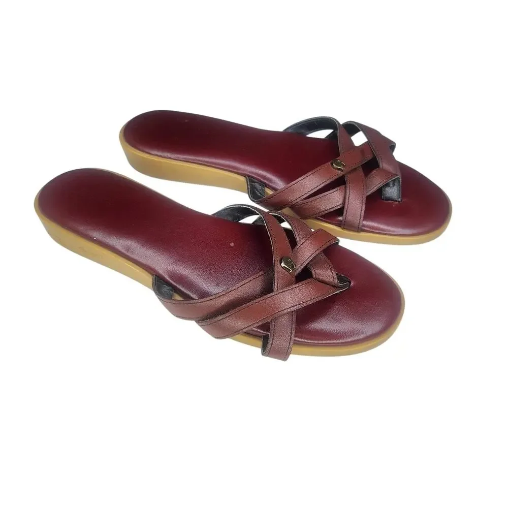 Vintage Etienne Aigner Sandals Flat Thong Slip On Slides Burgundy 8M